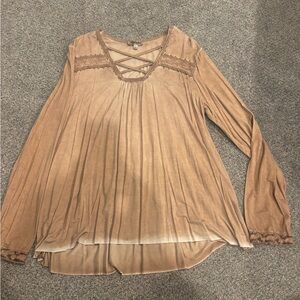 Chic Tan Long Sleeve Blouse